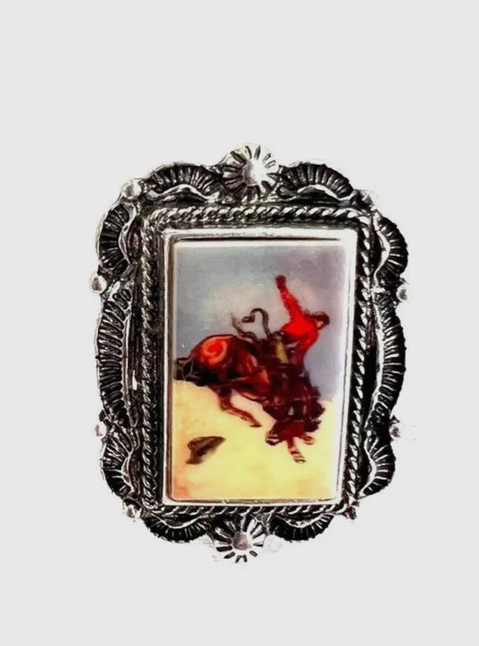 Western Bronc Rider Cuff Adjustable Ring