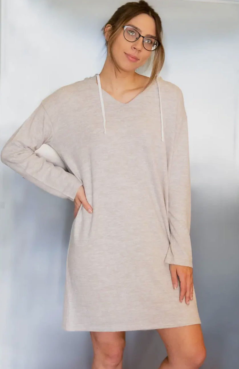Brushed Hacci Hooded Soft Pajama Lounge Gown Taupe and Leooard