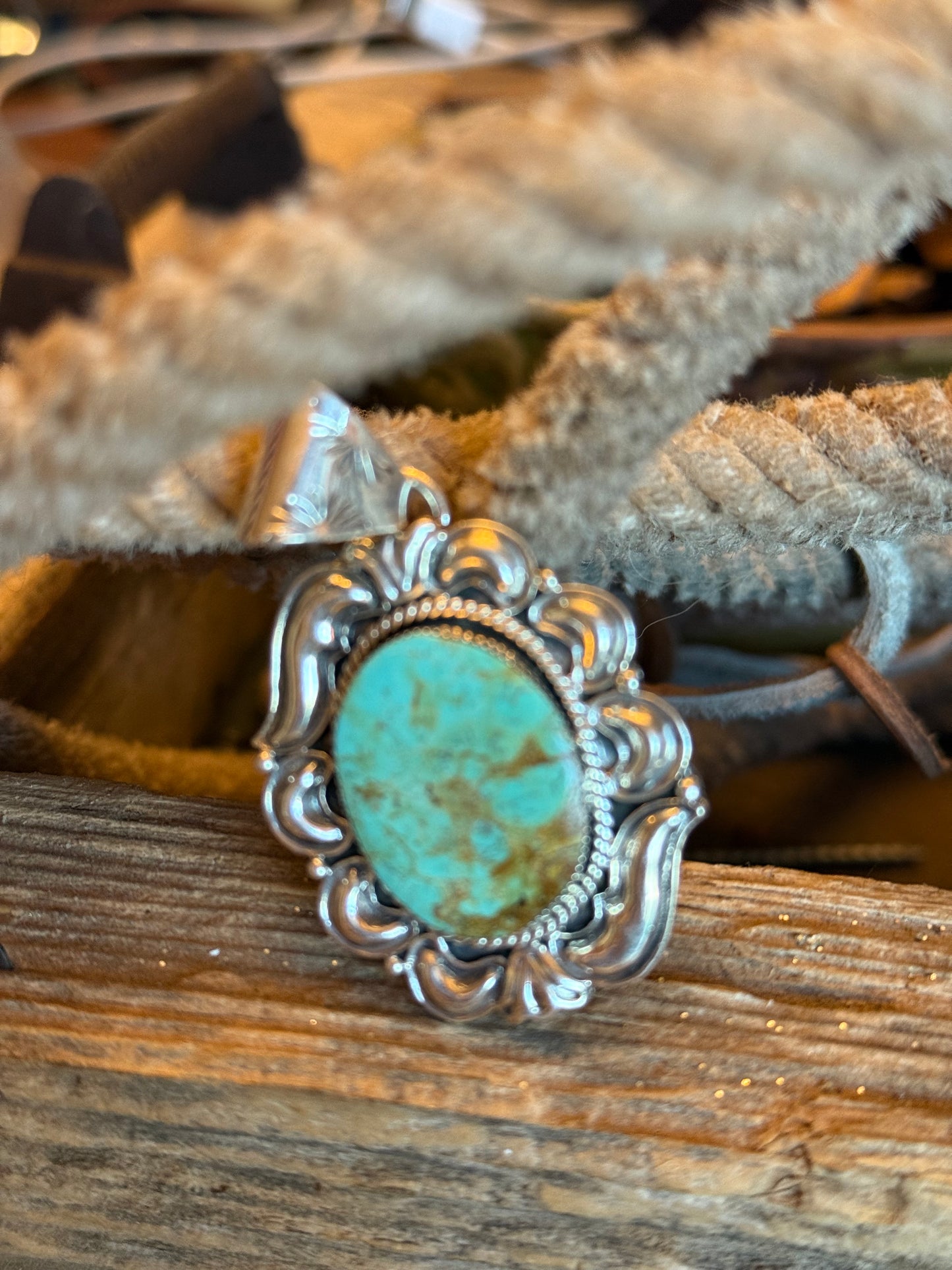 Harold Recenti Navajo HandMade .925 Kingman Turquoise Pendant