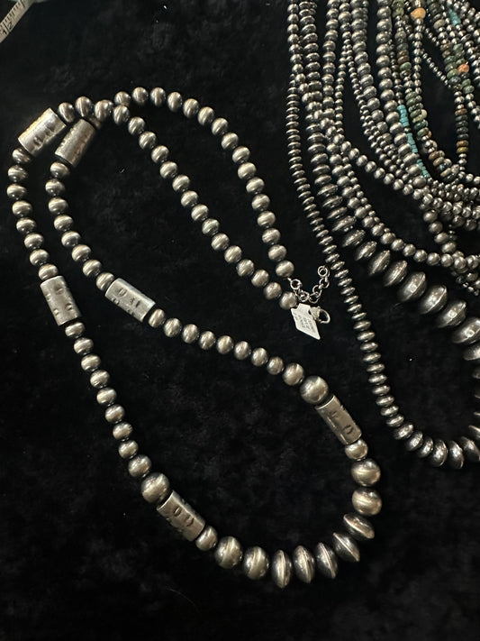 Sterling Silver Navajo Designer Pearl Necklace 32”