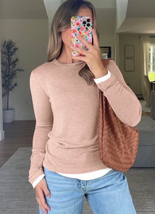 Smoke Gray False Two Piece Color Block Patchwork Long Sleeve Top