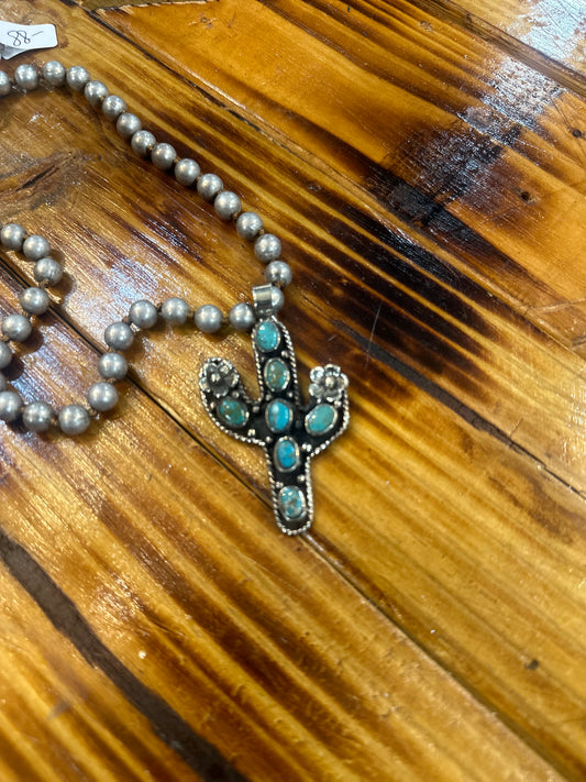 Tibetan Silver Natural Turquoise Cactus Pendant
Handmade Pendant