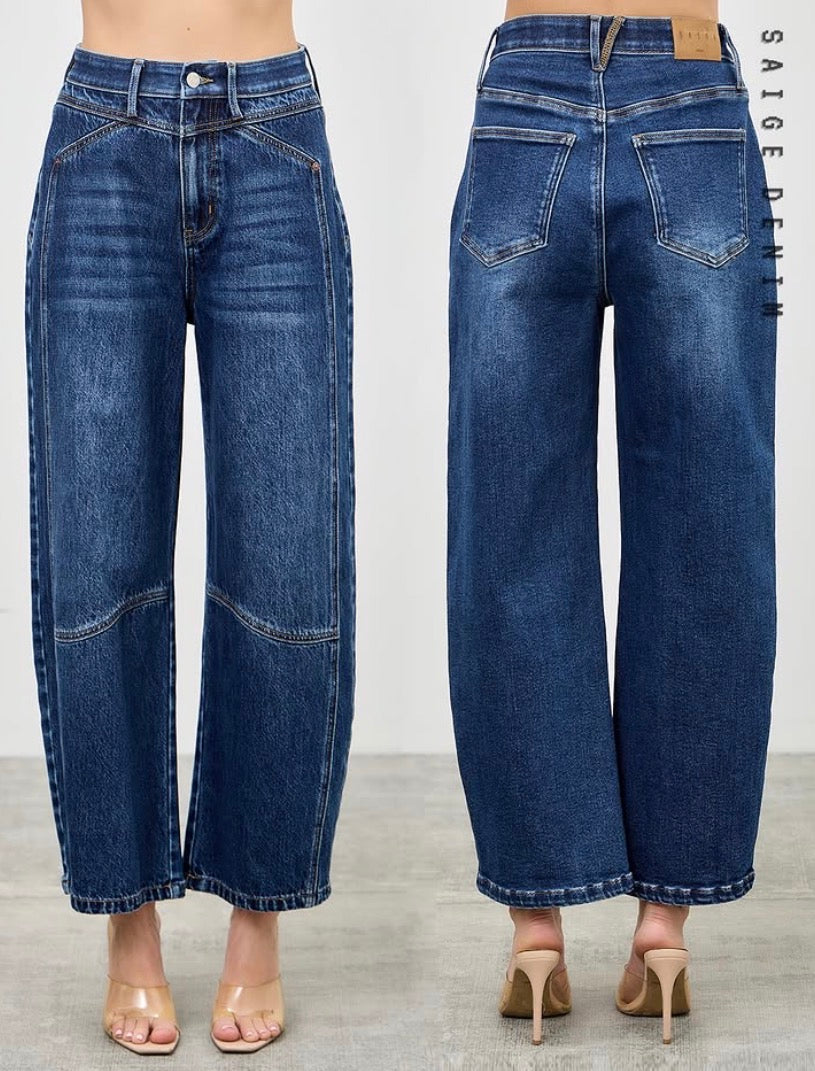Saige High Rise Low Curve Crop Barrel Jeans