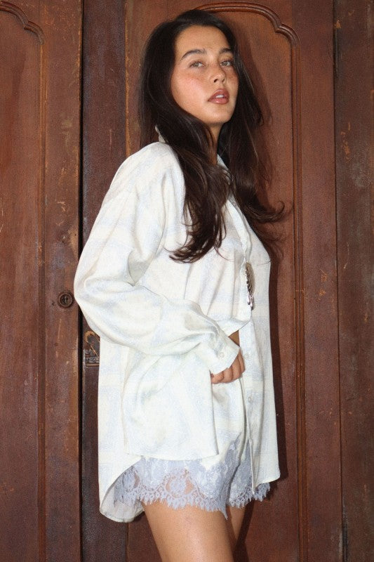 Bailey Paisley Satin Long Sleeve w/ Lace Shorts 2 pc Set