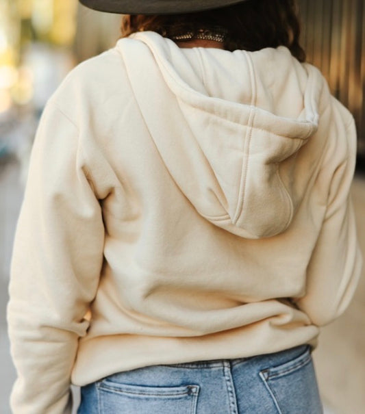Beige Quarter Zip Front Pocket Hoodie
