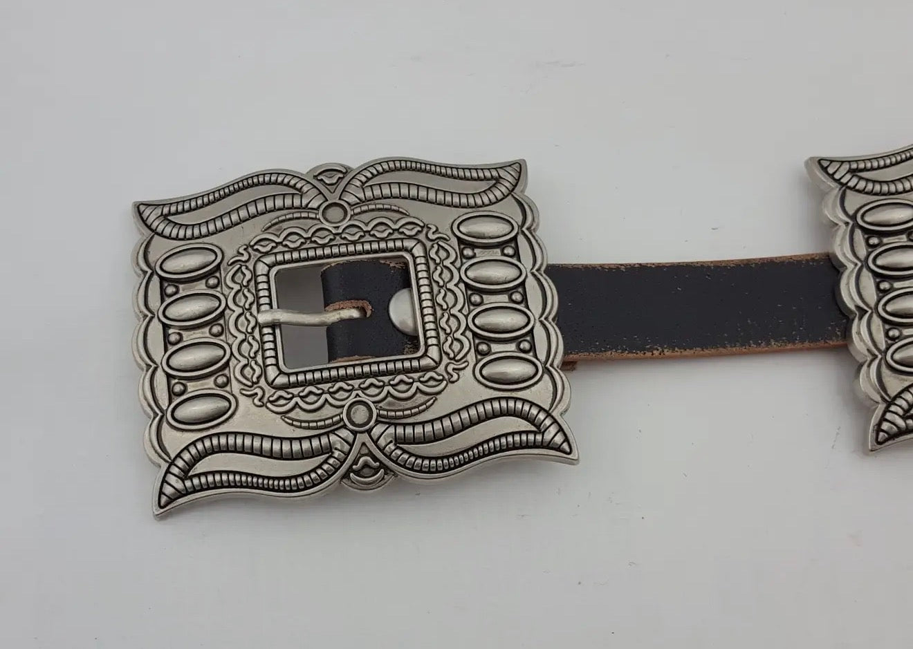 Western Silver Rectangular Concho Leather Belt