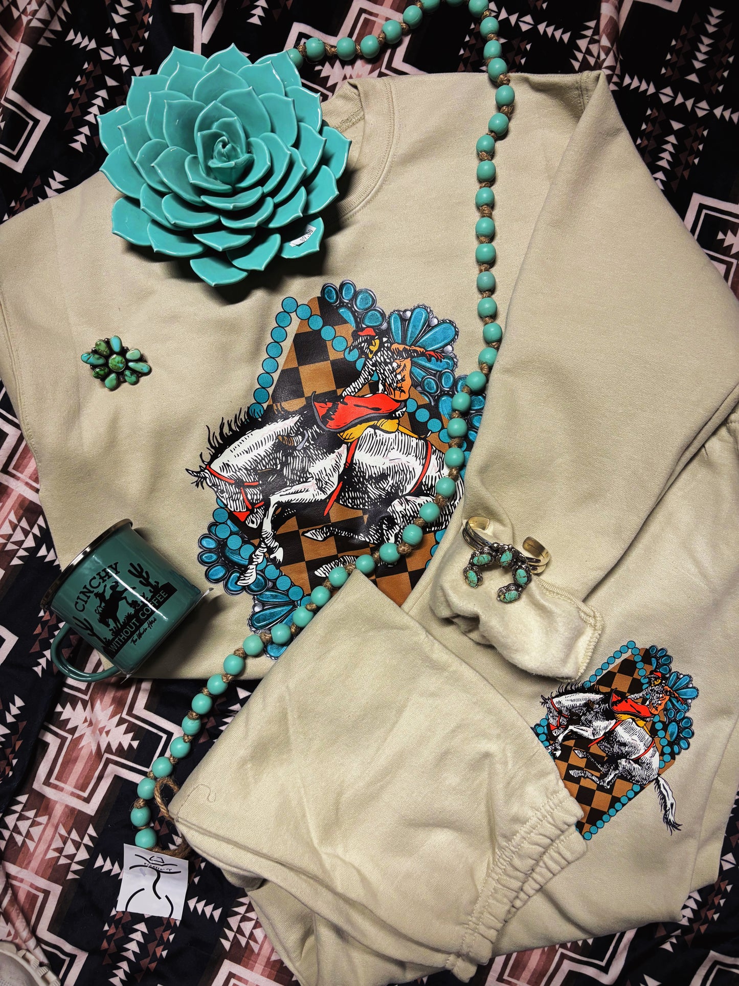 Bucking Horse Checkered Turquoise Set