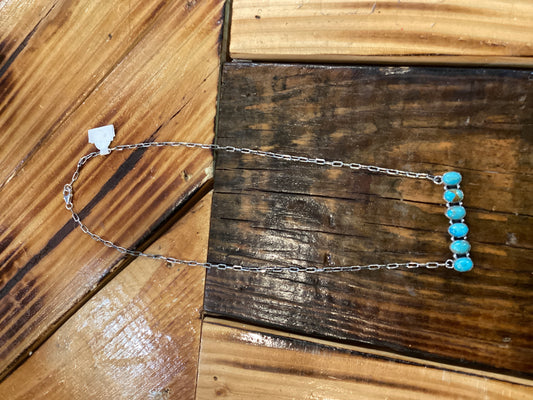 Turquoise Bar Necklace on Paper Clip Chain