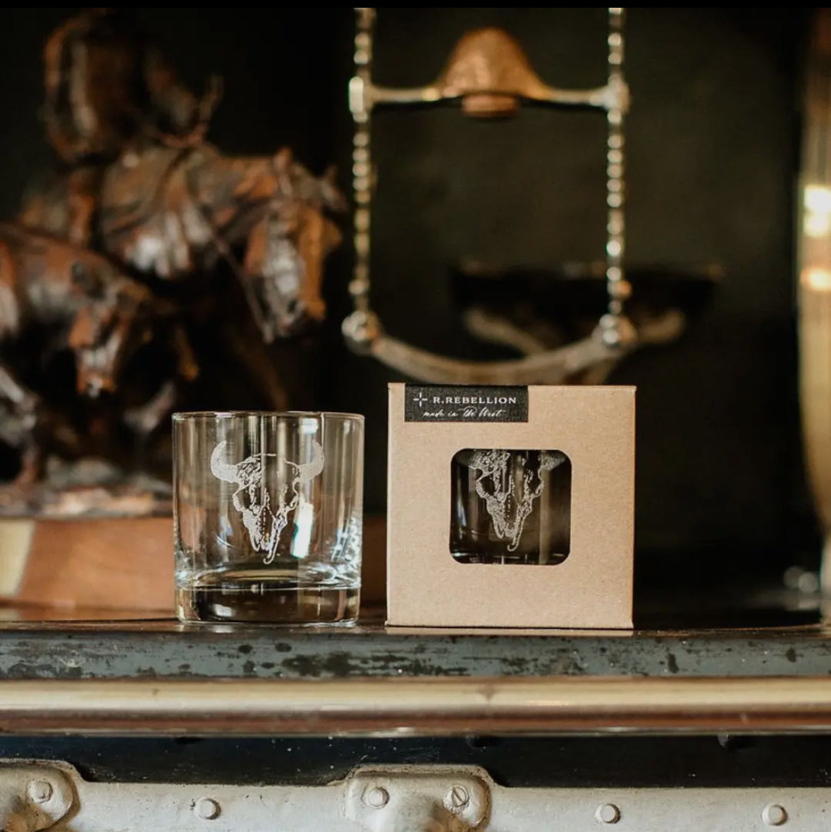 Western Inspired Etched Old Fashioned Whiskey Glasses