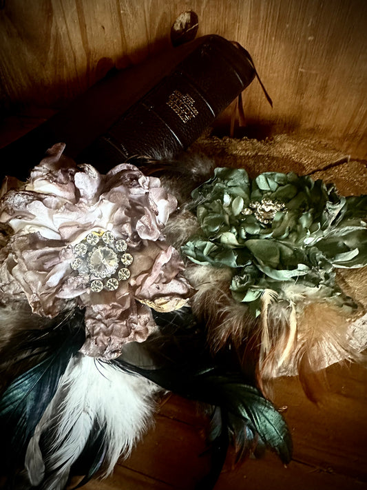 A Rare Bird - Hand Dyed Feathers, Flowers and Sparkle Hat Pin