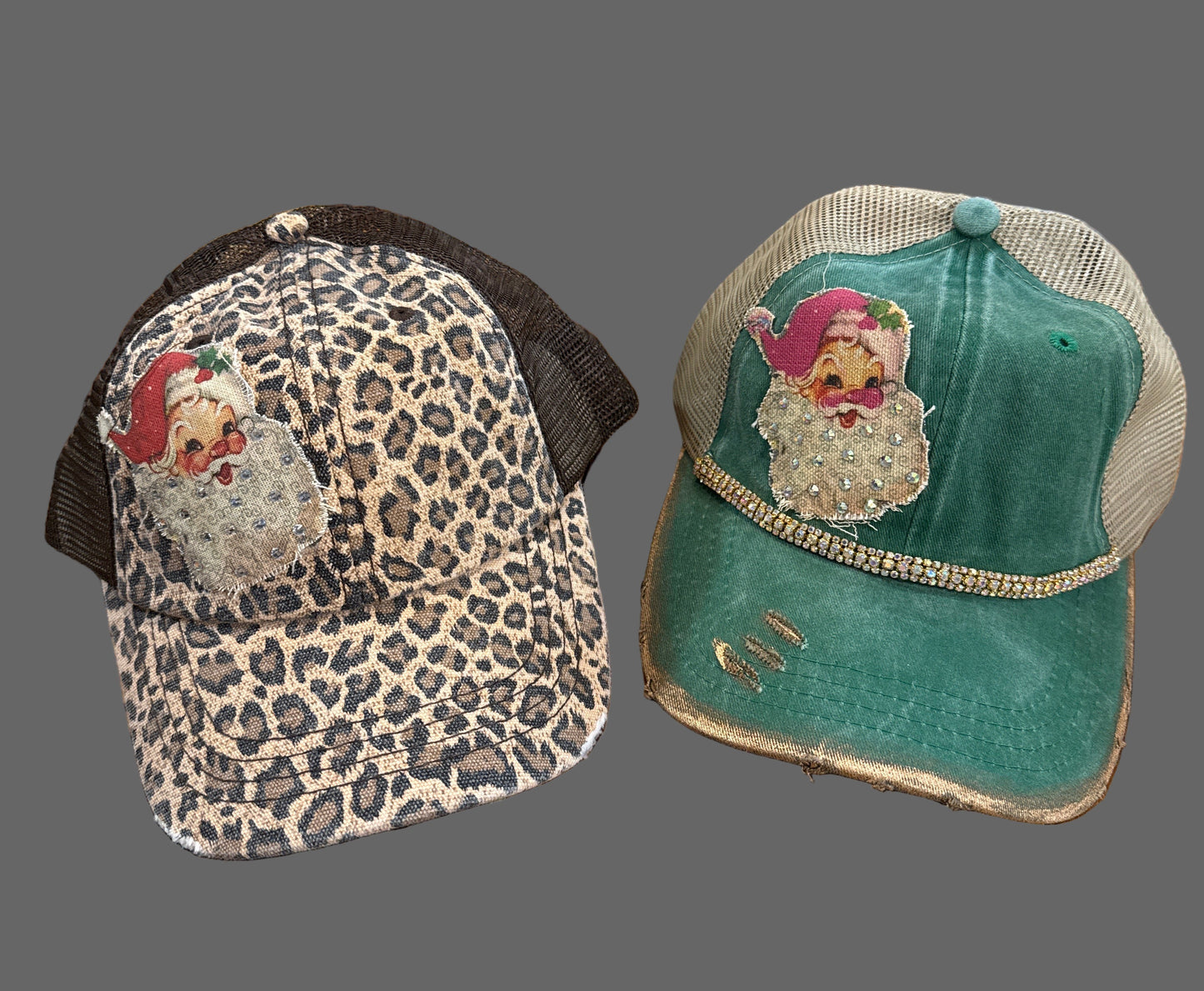 Christmas Cap - Santa Rhinestones Favorite and Feeling Festive Trucker