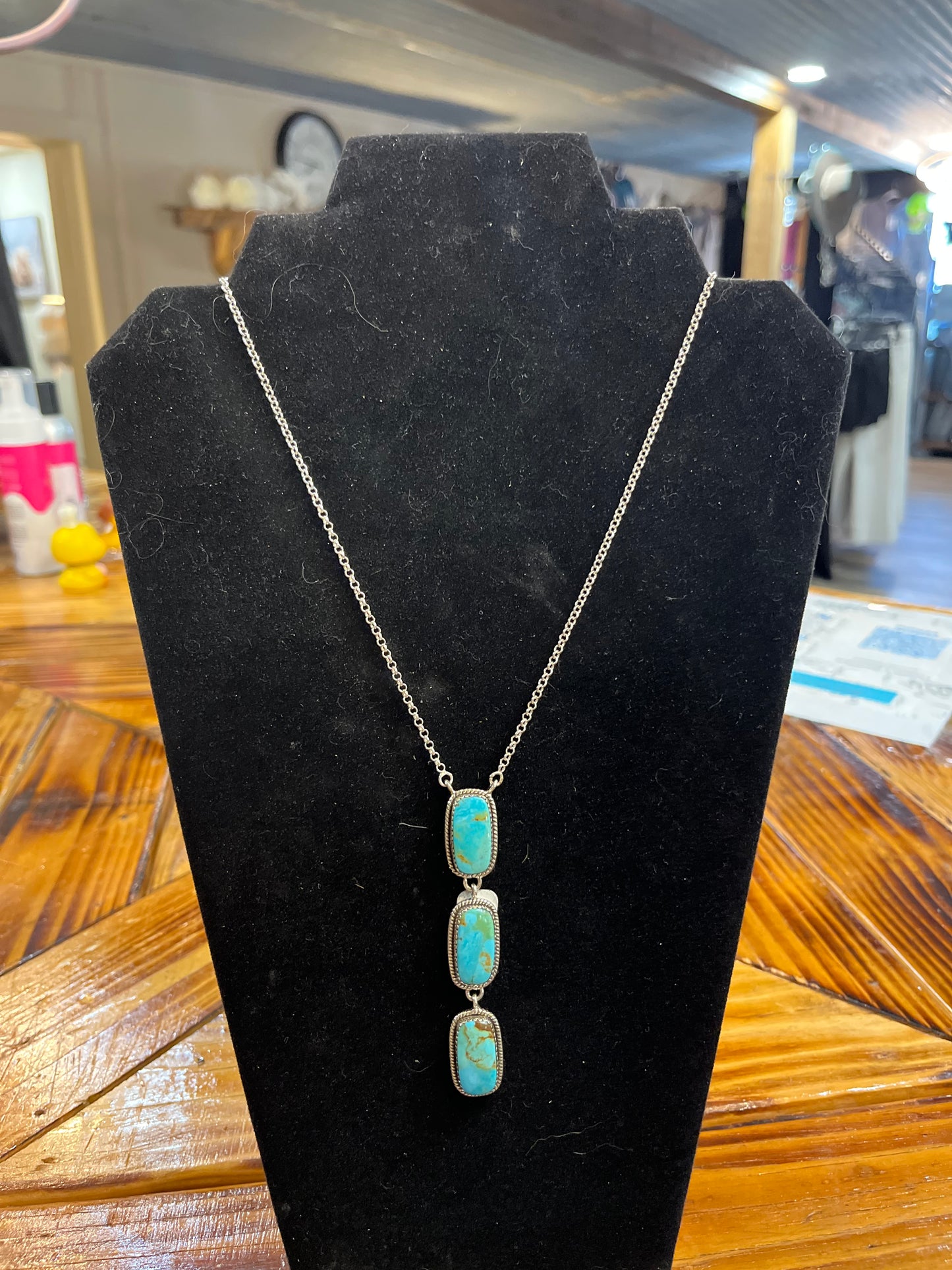 Handmade Kingman Turquoise 3 Bar Lariat Necklace