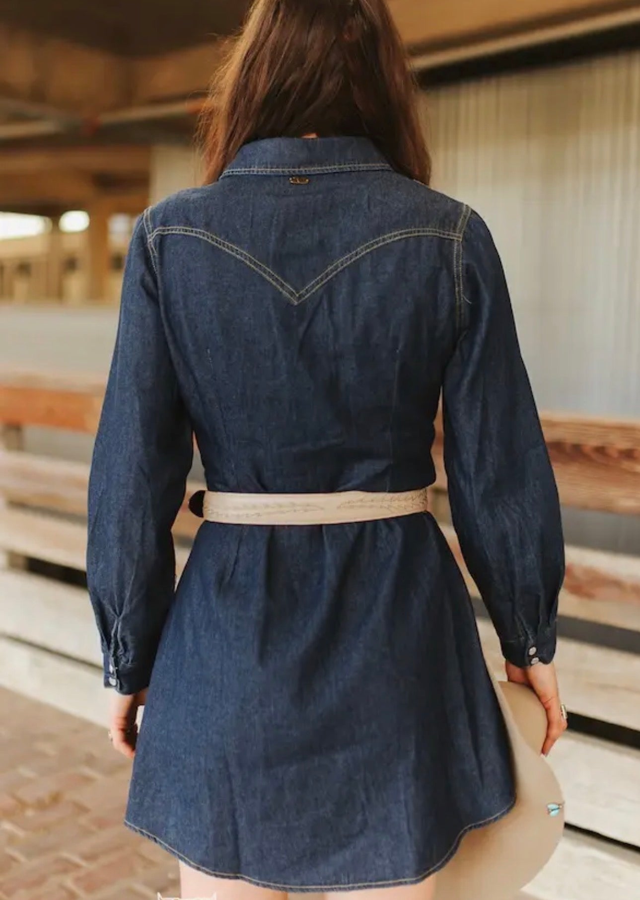 L & B Classic Western Button Down Long Sleeve Denim Dress
