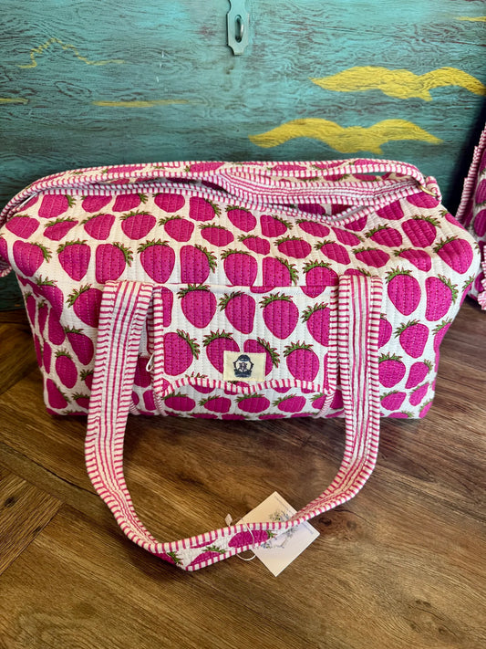 Heart of Grace Quilted Duffle Bag: Strawberry