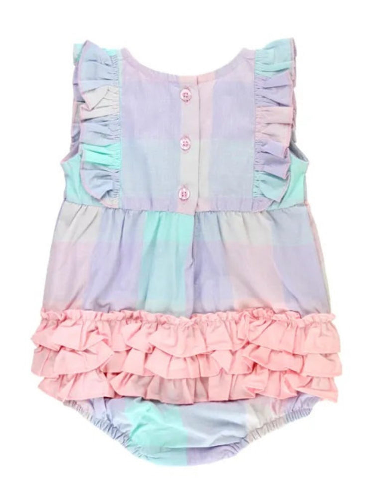 RuffleButts Cotton Candy Plaid Classic Ruffle Romper