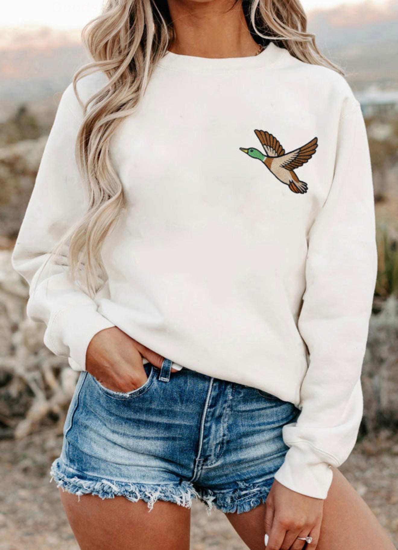 White Mallard Duck Embroidered Detail Sweatshirt