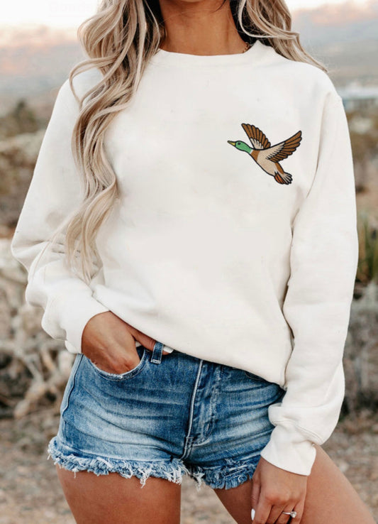 White Mallard Duck Embroidered Detail Sweatshirt