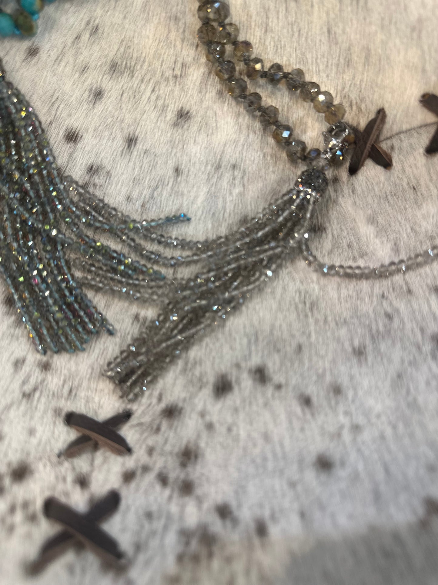 Long All Shimmer Beaded Tassel Necklace