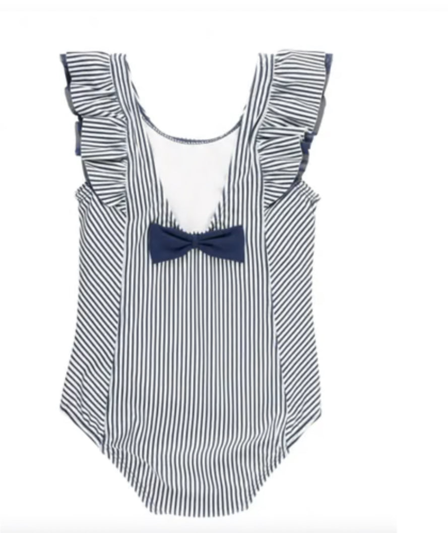 RuffleButts Navy Stripe Waterfall One Piece 12-18m