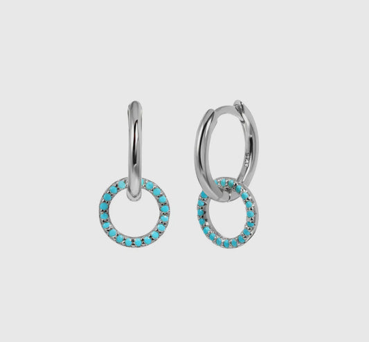 Sterling Silver Turquoise Circle Charm Hoops