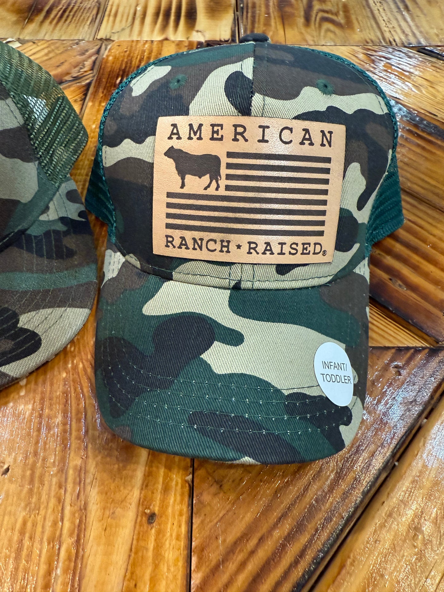 American Ranch Raised Camo Youth & Infant/ Toddler Cap Leather Patch