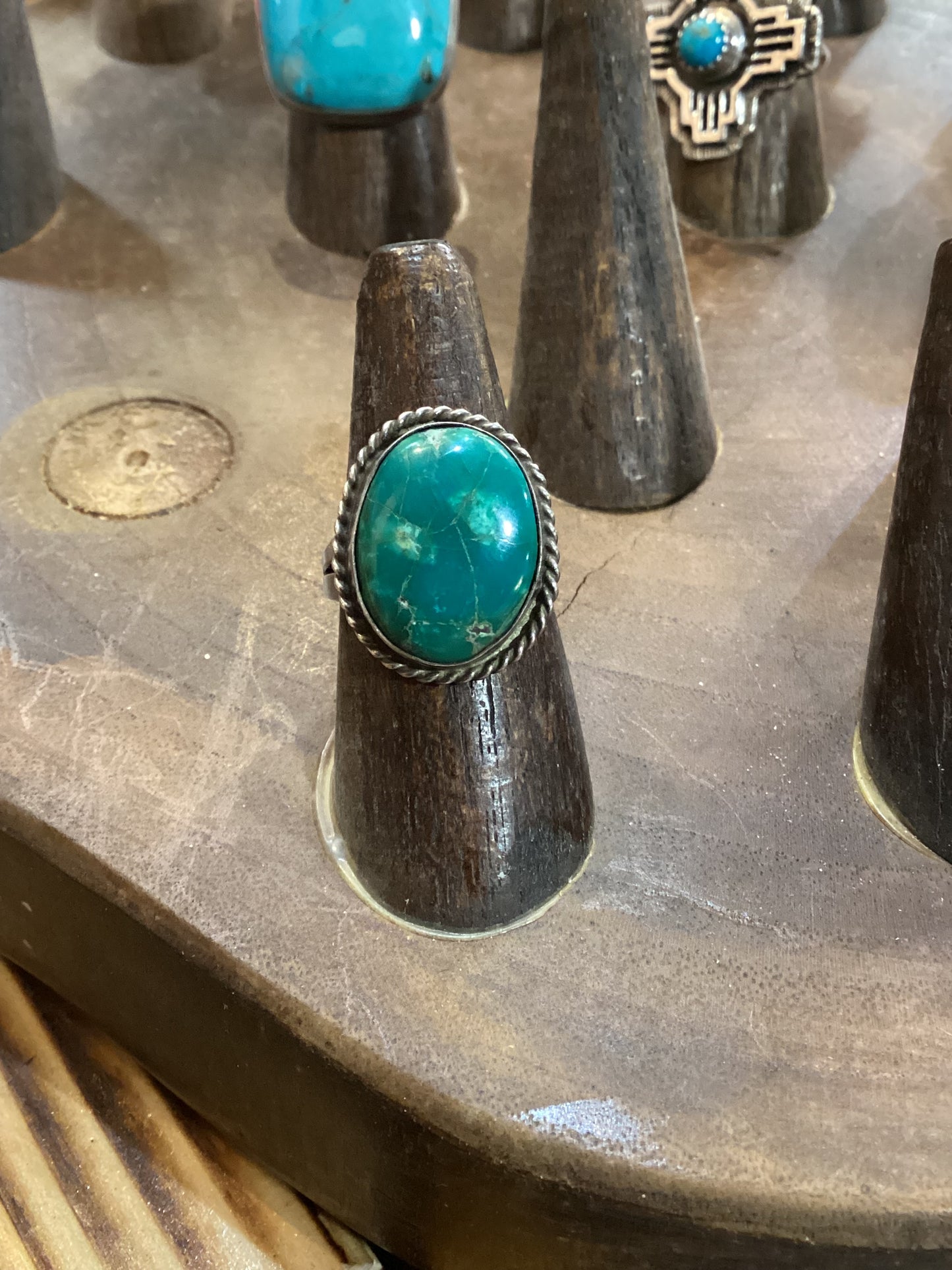 Oval Green Turquoise and Sterling Silver Ring