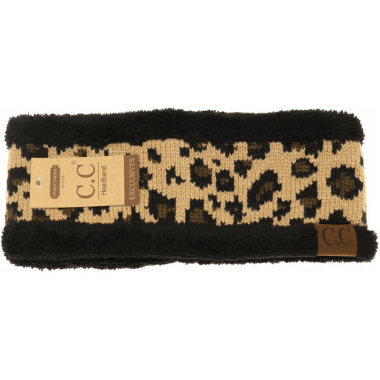 C.C Matching Fuzzy Lined Leopard Print Headwrap