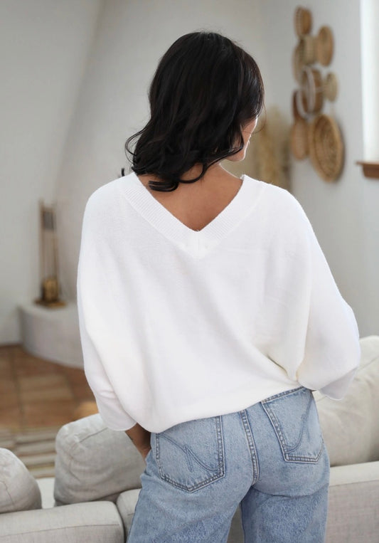 Nostalgia ONE SIZE V NECK DOLMAN SLEEVE PULLOVER SWEATER | IVORY