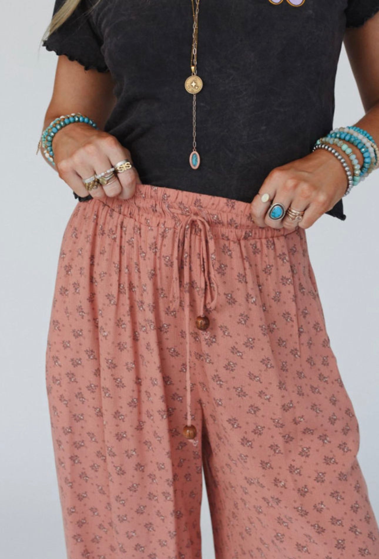 Pink Boho Floral Printed Wide Leg
Jogger Pants