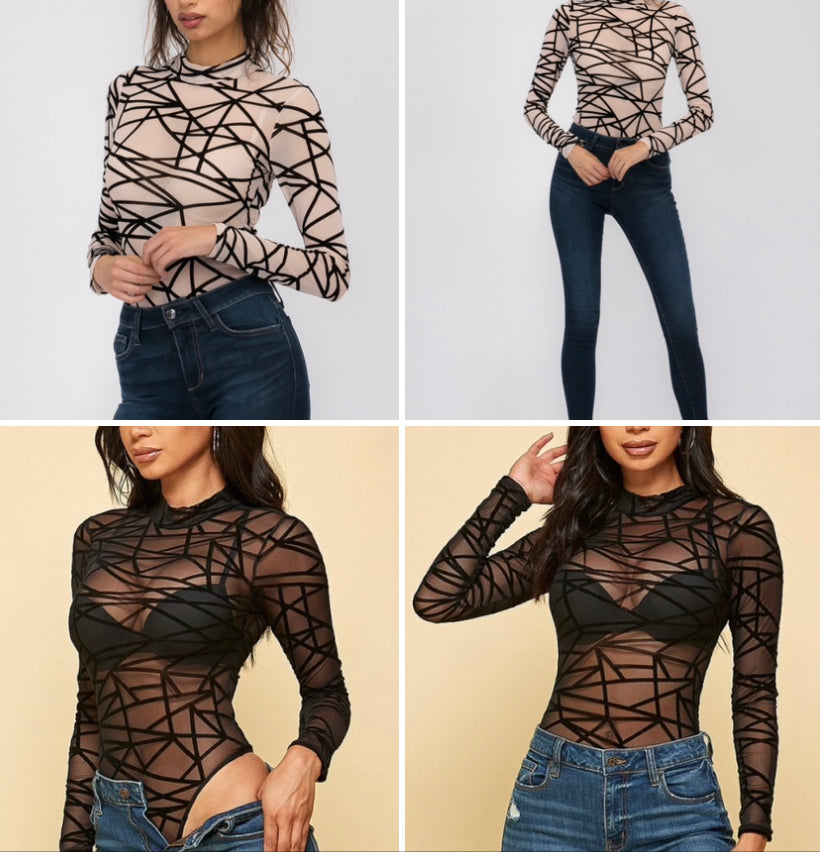 ABSTRACT LONG SLEEVE BODYSUIT