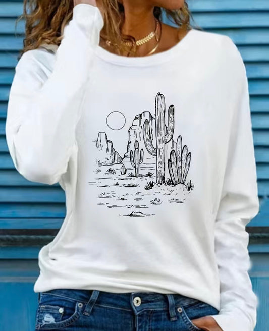 Western Desert Cactus Long sleeve Crew Tee