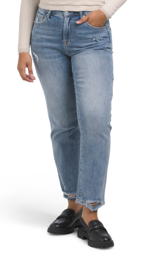 RISEN
High Rise Distressed Straight Jeans