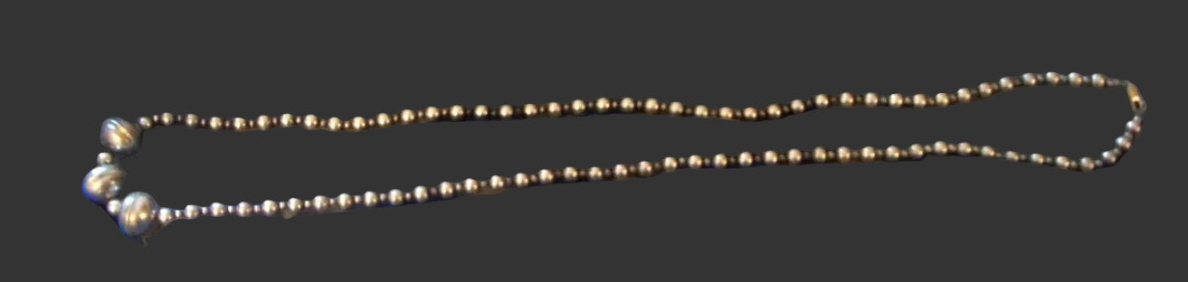 AMAZING STERLING SILVER 925 LONG 31" 3MM BEAD NECKLACE WITH 3 LARGER 12MM BEADS