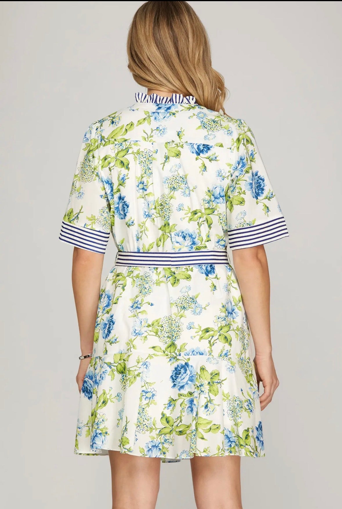 Floral Dress Blue Trim