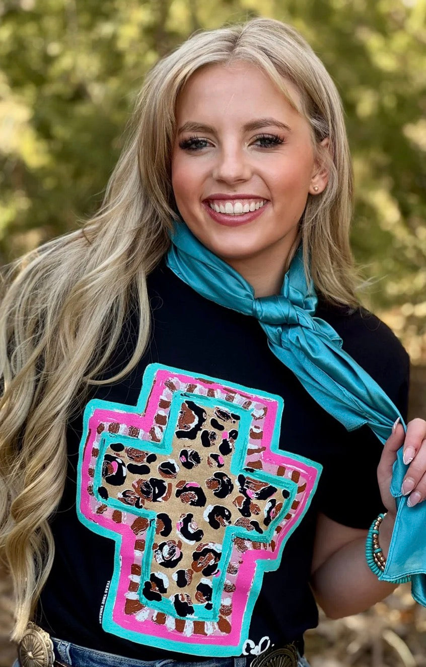 Callie Ann Stelter Spring Time Leopard Cross Tee