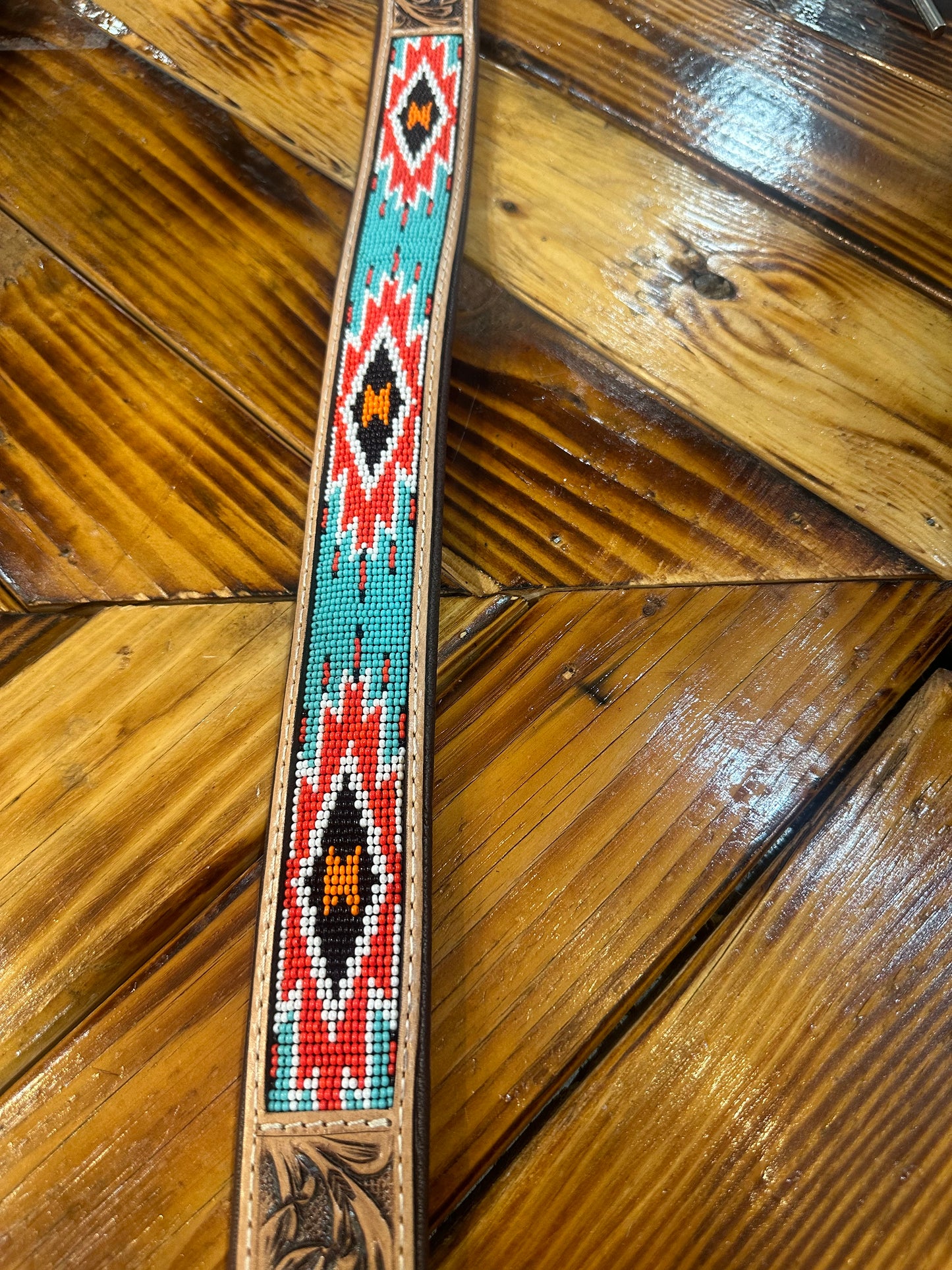 Genuine Tooled Leather Beaded Dog Collars