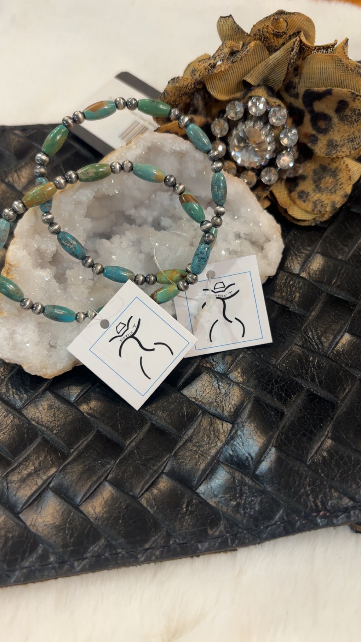7.5” Sterling Silver HandStrung Kingman Turquoise Bead Stretch Bracelet