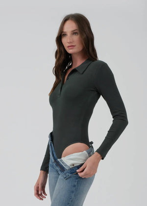 Solid Collared Long Sleeve Bodysuit