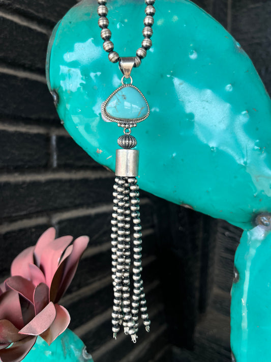 Kingman Turquoise Tassel Handmade Pendant