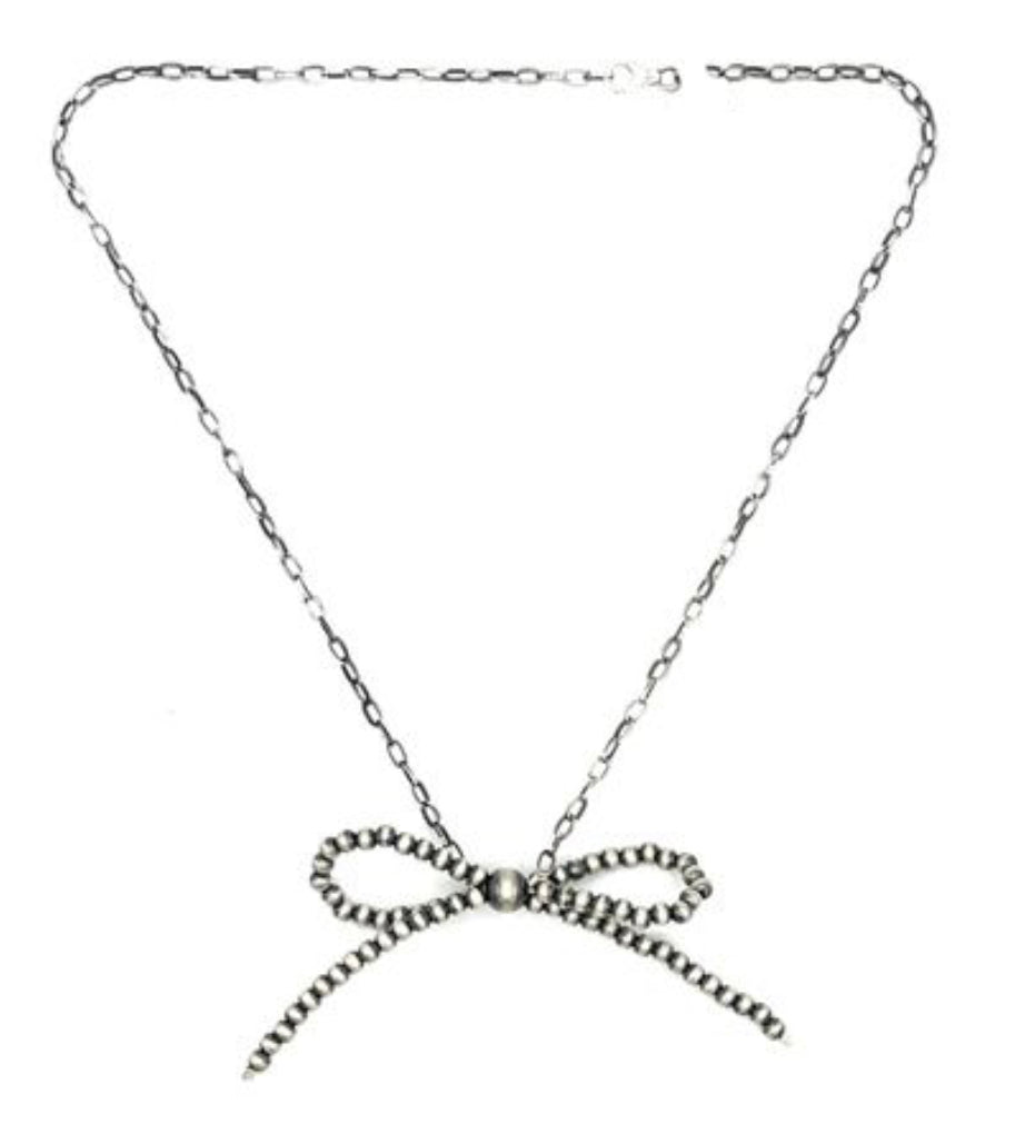 Handstrung 16 Inch Bow Tie on Link Chain Sterling Silver Necklace