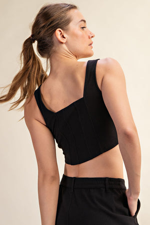 RAE MODE - COTTON STRETCH TWILL SQUARE NECK CROP TOP