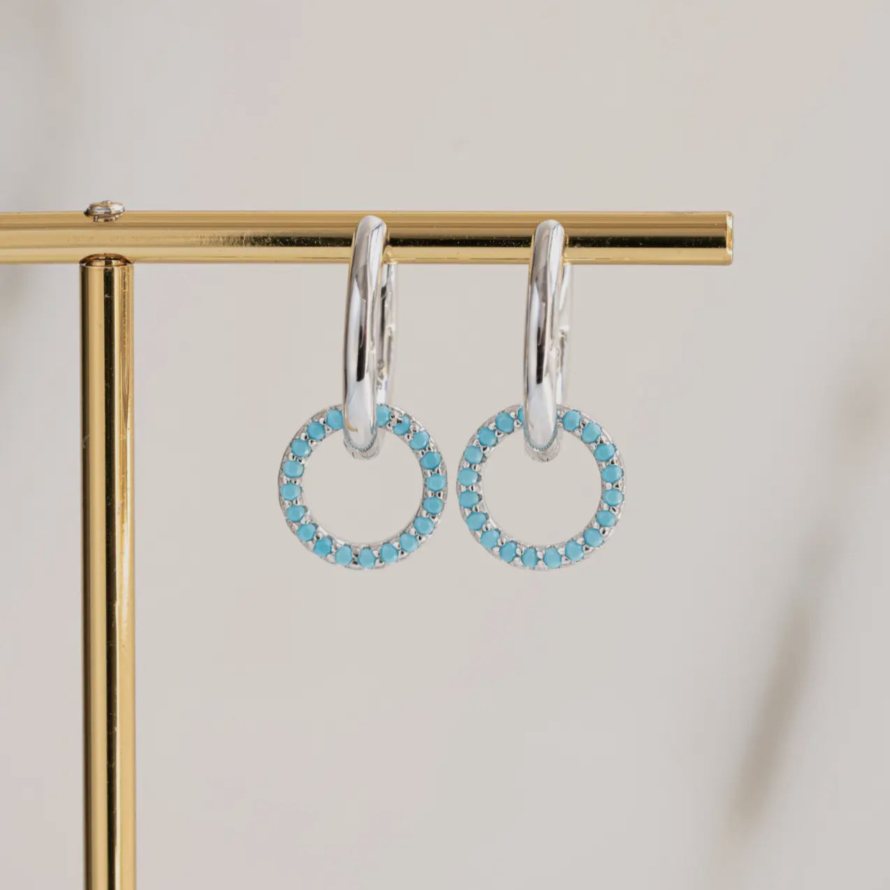 Sterling Silver Turquoise Circle Charm Hoops