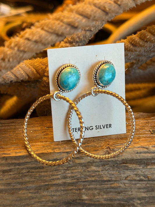 Sterling Silver Kingman Turquoise Handmade Loop Earrings