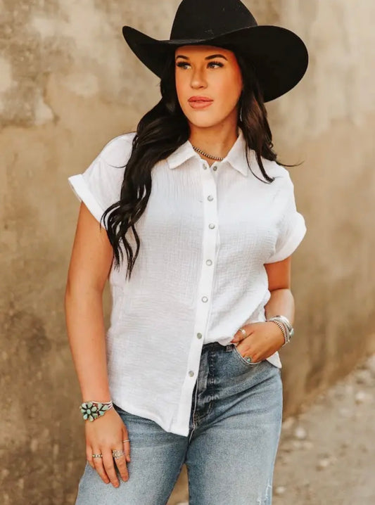 L & B Ivory Textured Cotton Short Sleeve Shirt