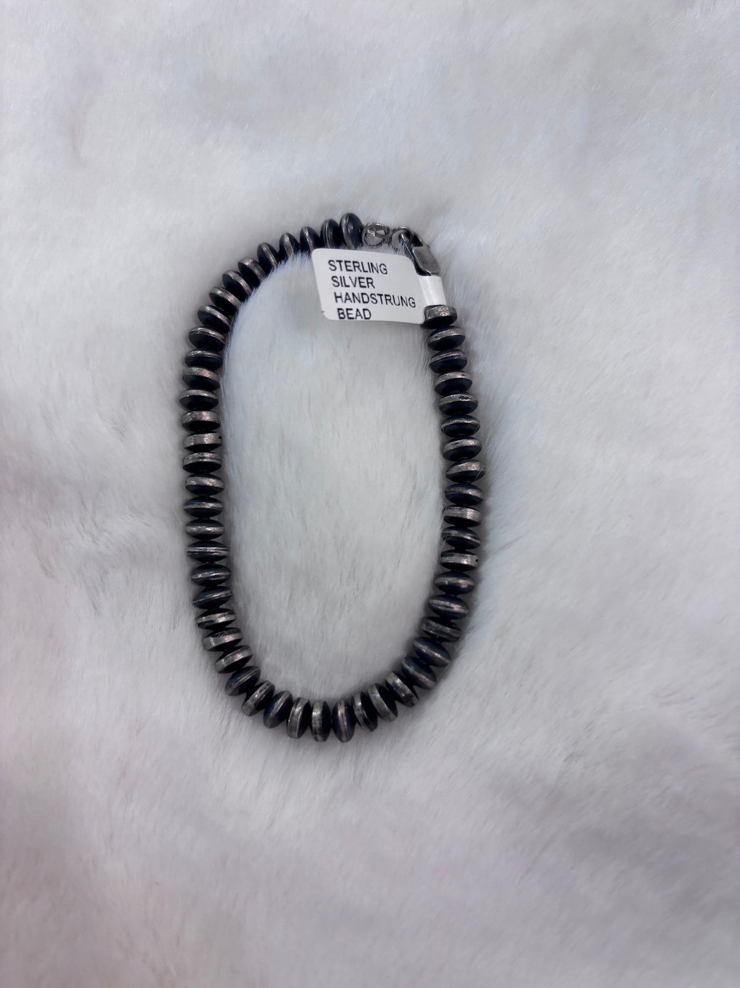 4mm 7.5” Sterling Navajo HandStrung Disc Bead Bracelet