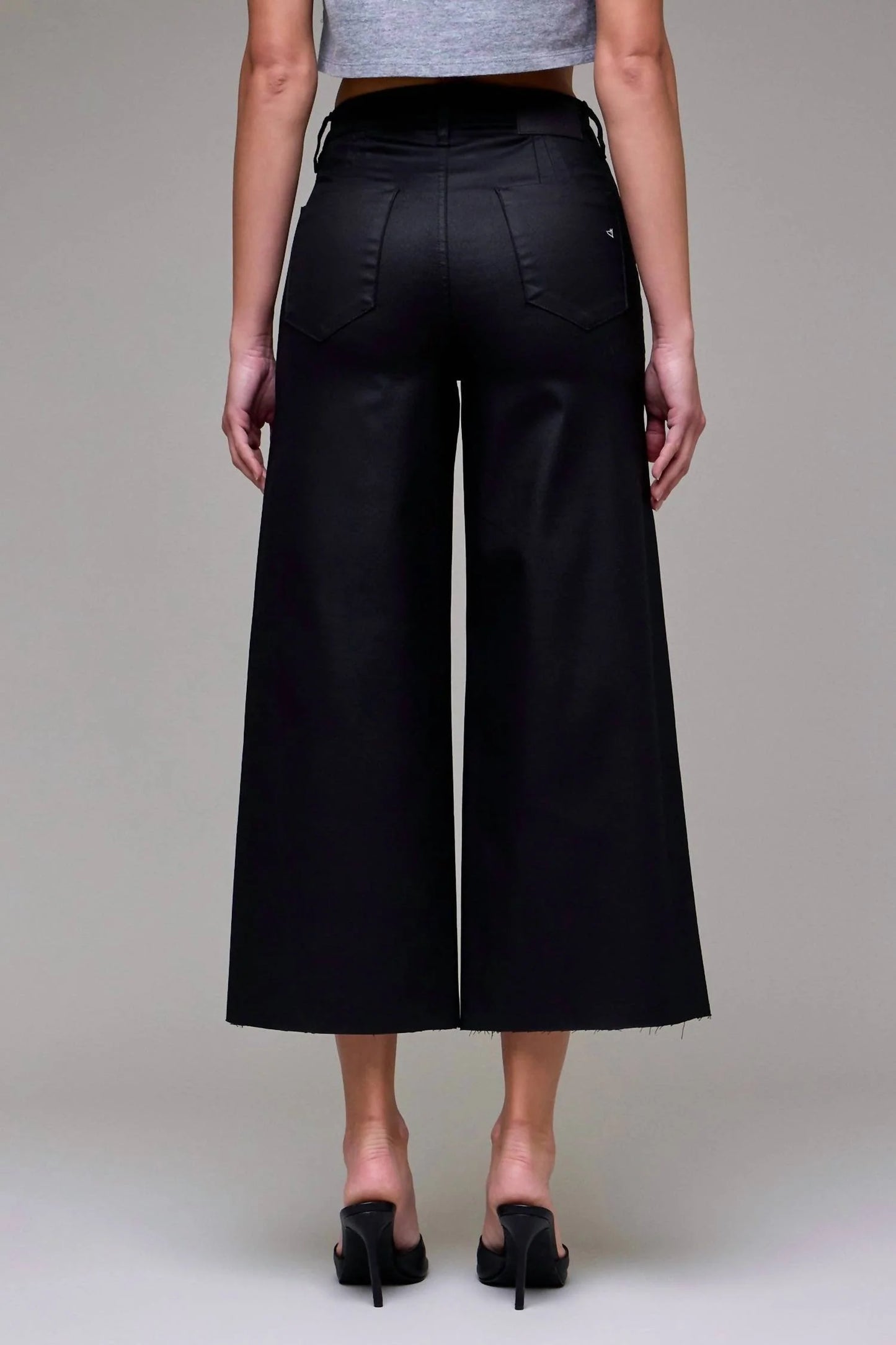 Hidden Jeans Coated Silk Feel Cropped Relaxed Trouser Wide Leg
