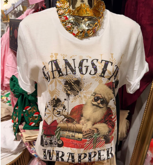QUEEN GYPSY Gangsta Wrapper Tee Rhinestone Embellished