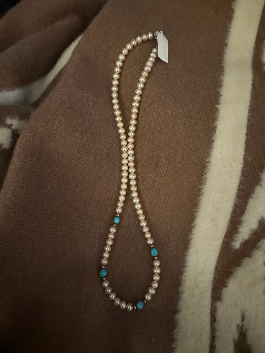 Sterling Silver Navajo Mother of Pearl Turquoise Necklace