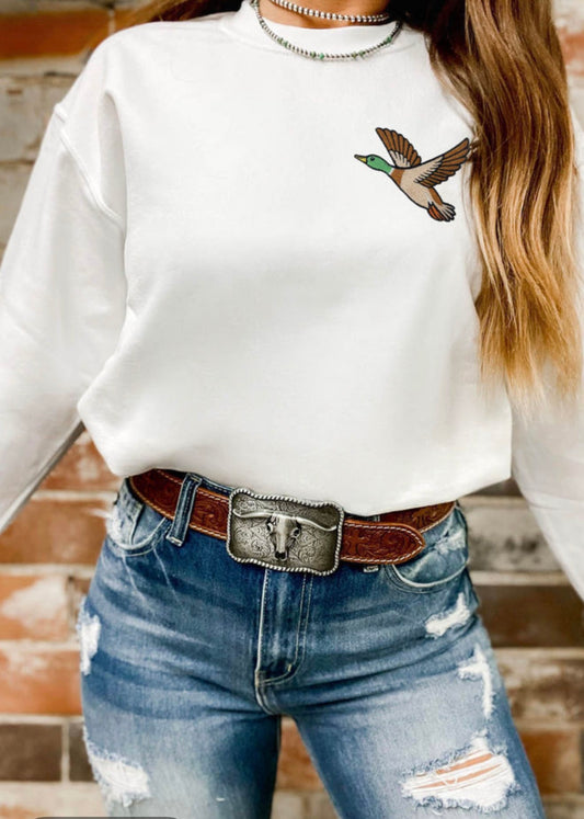 White Mallard Duck Embroidered Detail Sweatshirt