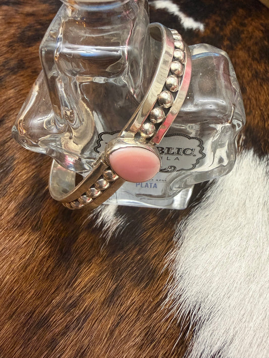 Sterling Silver Pink Conch Bead Cuff